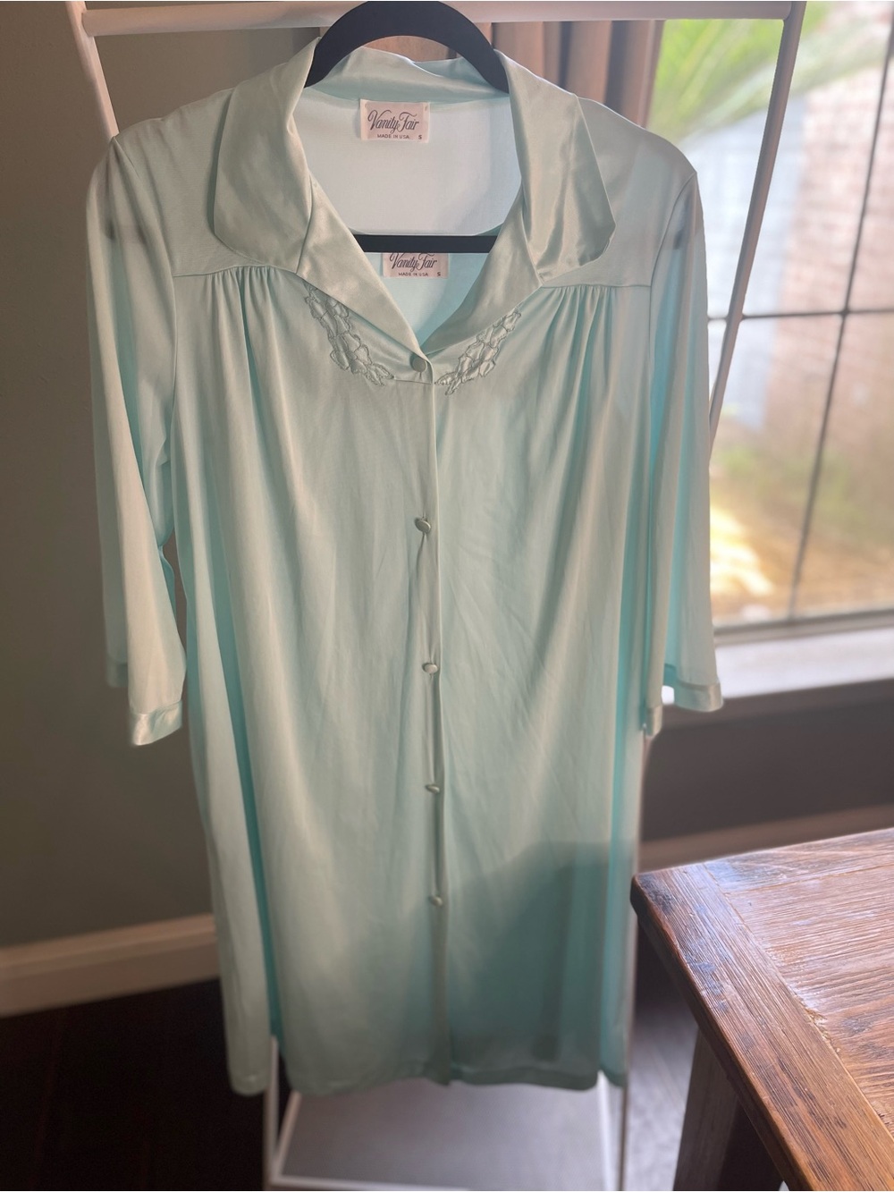 Vanity Fair Light Mint Green Button-Front Nightgown